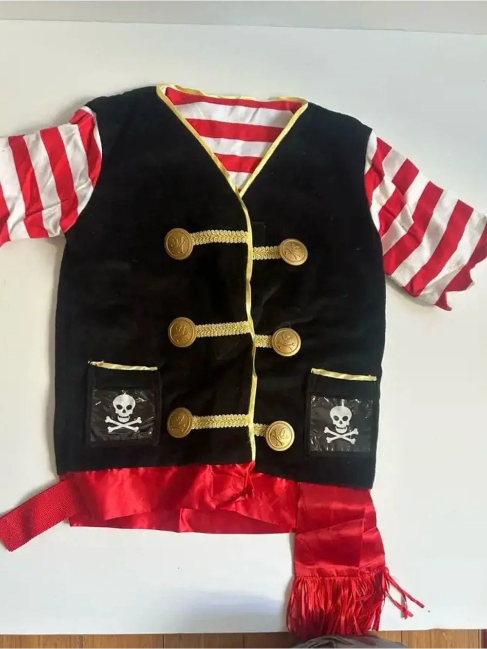Kids Pirate Vest Costume in Black and Red with Gold Trim